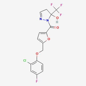 molecular formula C16H11ClF4N2O4 B10932278 {5-[(2-chloro-4-fluorophenoxy)methyl]furan-2-yl}[5-hydroxy-5-(trifluoromethyl)-4,5-dihydro-1H-pyrazol-1-yl]methanone 