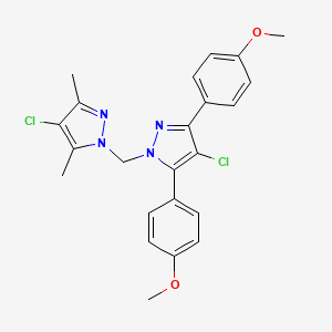 molecular formula C23H22Cl2N4O2 B10932280 4-chloro-1-{[4-chloro-3,5-bis(4-methoxyphenyl)-1H-pyrazol-1-yl]methyl}-3,5-dimethyl-1H-pyrazole 