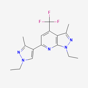 molecular formula C16H18F3N5 B10932305 1-ethyl-6-(1-ethyl-3-methyl-1H-pyrazol-4-yl)-3-methyl-4-(trifluoromethyl)-1H-pyrazolo[3,4-b]pyridine 