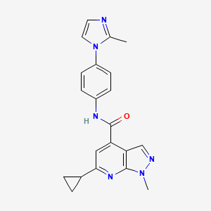 molecular formula C21H20N6O B10932309 6-cyclopropyl-1-methyl-N-[4-(2-methyl-1H-imidazol-1-yl)phenyl]-1H-pyrazolo[3,4-b]pyridine-4-carboxamide 