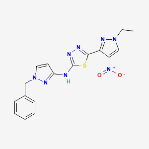 molecular formula C17H16N8O2S B10932339 N-(1-benzyl-1H-pyrazol-3-yl)-5-(1-ethyl-4-nitro-1H-pyrazol-3-yl)-1,3,4-thiadiazol-2-amine 