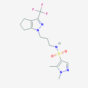 molecular formula C15H20F3N5O2S B10932350 1,5-dimethyl-N-{3-[3-(trifluoromethyl)-5,6-dihydrocyclopenta[c]pyrazol-1(4H)-yl]propyl}-1H-pyrazole-4-sulfonamide 