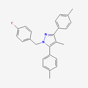 molecular formula C25H23FN2 B10932360 1-(4-fluorobenzyl)-4-methyl-3,5-bis(4-methylphenyl)-1H-pyrazole 