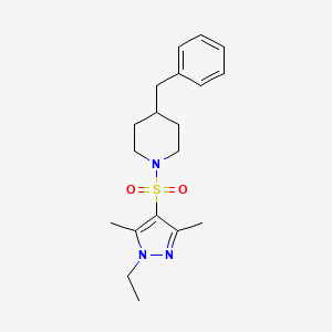 molecular formula C19H27N3O2S B10932395 4-benzyl-1-[(1-ethyl-3,5-dimethyl-1H-pyrazol-4-yl)sulfonyl]piperidine 