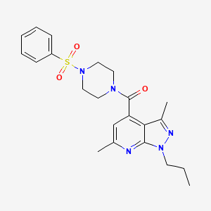 molecular formula C22H27N5O3S B10932421 (3,6-Dimethyl-1-propyl-1H-pyrazolo[3,4-B]pyridin-4-YL)[4-(phenylsulfonyl)piperazino]methanone CAS No. 1011398-42-7