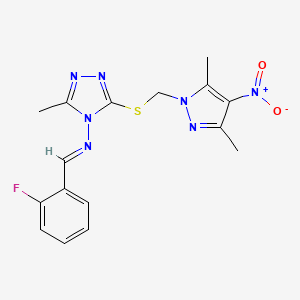 3-{[(3,5-dimethyl-4-nitro-1H-pyrazol-1-yl)methyl]sulfanyl}-N-[(E)-(2-fluorophenyl)methylidene]-5-methyl-4H-1,2,4-triazol-4-amine