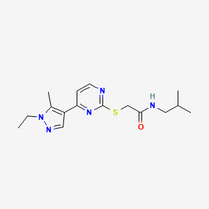 molecular formula C16H23N5OS B10932477 2-{[4-(1-ethyl-5-methyl-1H-pyrazol-4-yl)pyrimidin-2-yl]sulfanyl}-N-(2-methylpropyl)acetamide 