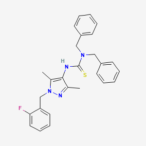 1,1-dibenzyl-3-[1-(2-fluorobenzyl)-3,5-dimethyl-1H-pyrazol-4-yl]thiourea