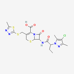 7-{[2-(4-chloro-3,5-dimethyl-1H-pyrazol-1-yl)butanoyl]amino}-3-{[(5-methyl-1,3,4-thiadiazol-2-yl)sulfanyl]methyl}-8-oxo-5-thia-1-azabicyclo[4.2.0]oct-2-ene-2-carboxylic acid