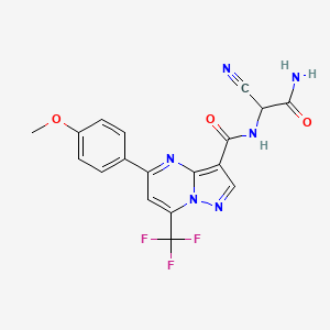 molecular formula C18H13F3N6O3 B10932501 N-(2-amino-1-cyano-2-oxoethyl)-5-(4-methoxyphenyl)-7-(trifluoromethyl)pyrazolo[1,5-a]pyrimidine-3-carboxamide 