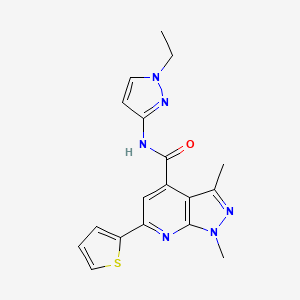 molecular formula C18H18N6OS B10932522 N-(1-ethyl-1H-pyrazol-3-yl)-1,3-dimethyl-6-(thiophen-2-yl)-1H-pyrazolo[3,4-b]pyridine-4-carboxamide 