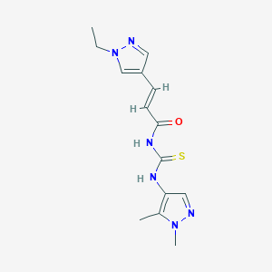 molecular formula C14H18N6OS B10932537 (2E)-N-[(1,5-dimethyl-1H-pyrazol-4-yl)carbamothioyl]-3-(1-ethyl-1H-pyrazol-4-yl)prop-2-enamide 