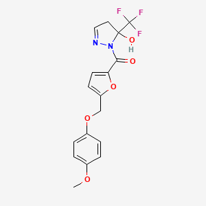 molecular formula C17H15F3N2O5 B10932578 [5-hydroxy-5-(trifluoromethyl)-4,5-dihydro-1H-pyrazol-1-yl]{5-[(4-methoxyphenoxy)methyl]furan-2-yl}methanone 