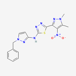 molecular formula C17H16N8O2S B10932599 N-(1-benzyl-1H-pyrazol-3-yl)-5-(1,5-dimethyl-4-nitro-1H-pyrazol-3-yl)-1,3,4-thiadiazol-2-amine 