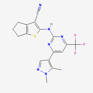 2-{[4-(1,5-dimethyl-1H-pyrazol-4-yl)-6-(trifluoromethyl)pyrimidin-2-yl]amino}-5,6-dihydro-4H-cyclopenta[b]thiophene-3-carbonitrile