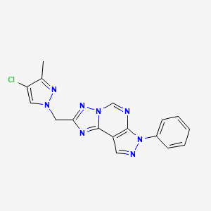 molecular formula C17H13ClN8 B10932624 2-[(4-chloro-3-methyl-1H-pyrazol-1-yl)methyl]-7-phenyl-7H-pyrazolo[4,3-e][1,2,4]triazolo[1,5-c]pyrimidine 