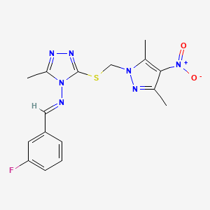 molecular formula C16H16FN7O2S B10932630 3-{[(3,5-dimethyl-4-nitro-1H-pyrazol-1-yl)methyl]sulfanyl}-N-[(E)-(3-fluorophenyl)methylidene]-5-methyl-4H-1,2,4-triazol-4-amine 