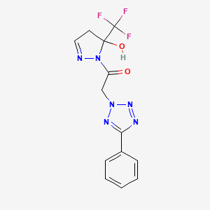 molecular formula C13H11F3N6O2 B10932656 1-[5-hydroxy-5-(trifluoromethyl)-4,5-dihydro-1H-pyrazol-1-yl]-2-(5-phenyl-2H-tetrazol-2-yl)ethanone 