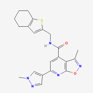 molecular formula C21H21N5O2S B10932764 3-methyl-6-(1-methyl-1H-pyrazol-4-yl)-N-(4,5,6,7-tetrahydro-1-benzothiophen-2-ylmethyl)[1,2]oxazolo[5,4-b]pyridine-4-carboxamide 