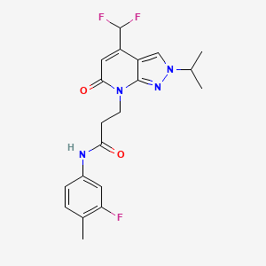 molecular formula C20H21F3N4O2 B10932792 3-[4-(difluoromethyl)-6-oxo-2-(propan-2-yl)-2,6-dihydro-7H-pyrazolo[3,4-b]pyridin-7-yl]-N-(3-fluoro-4-methylphenyl)propanamide 