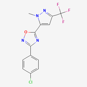 molecular formula C13H8ClF3N4O B10932909 3-(4-chlorophenyl)-5-[1-methyl-3-(trifluoromethyl)-1H-pyrazol-5-yl]-1,2,4-oxadiazole 