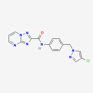 molecular formula C16H12ClN7O B10932942 N-{4-[(4-chloro-1H-pyrazol-1-yl)methyl]phenyl}[1,2,4]triazolo[1,5-a]pyrimidine-2-carboxamide 