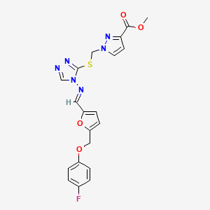 methyl 1-{[(4-{[(E)-{5-[(4-fluorophenoxy)methyl]furan-2-yl}methylidene]amino}-4H-1,2,4-triazol-3-yl)sulfanyl]methyl}-1H-pyrazole-3-carboxylate