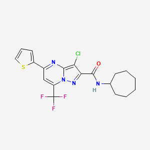 molecular formula C19H18ClF3N4OS B10933111 3-chloro-N-cycloheptyl-5-(thiophen-2-yl)-7-(trifluoromethyl)pyrazolo[1,5-a]pyrimidine-2-carboxamide 