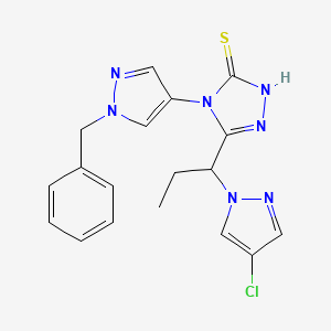 molecular formula C18H18ClN7S B10933123 4-(1-benzyl-1H-pyrazol-4-yl)-5-[1-(4-chloro-1H-pyrazol-1-yl)propyl]-4H-1,2,4-triazole-3-thiol 