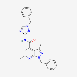 molecular formula C25H23N7O B10933235 1-benzyl-N-(1-benzyl-1H-1,2,4-triazol-3-yl)-3,6-dimethyl-1H-pyrazolo[3,4-b]pyridine-4-carboxamide 