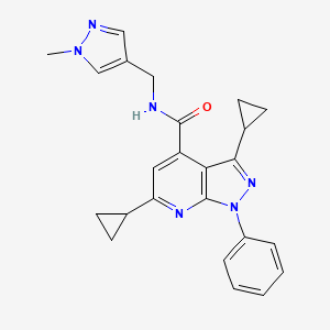 3,6-dicyclopropyl-N-[(1-methyl-1H-pyrazol-4-yl)methyl]-1-phenyl-1H-pyrazolo[3,4-b]pyridine-4-carboxamide