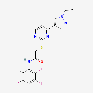 2-{[4-(1-ethyl-5-methyl-1H-pyrazol-4-yl)pyrimidin-2-yl]sulfanyl}-N-(2,3,5,6-tetrafluorophenyl)acetamide