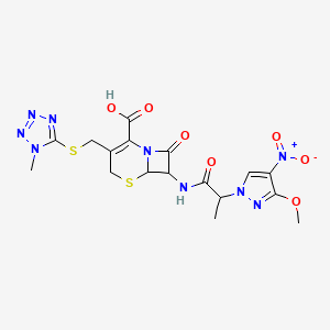 molecular formula C17H19N9O7S2 B10933302 7-{[2-(3-methoxy-4-nitro-1H-pyrazol-1-yl)propanoyl]amino}-3-{[(1-methyl-1H-tetrazol-5-yl)sulfanyl]methyl}-8-oxo-5-thia-1-azabicyclo[4.2.0]oct-2-ene-2-carboxylic acid 