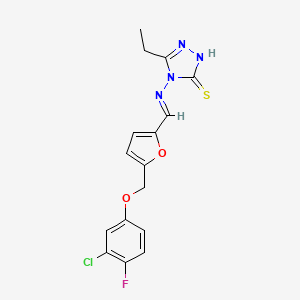 4-{[(E)-{5-[(3-chloro-4-fluorophenoxy)methyl]furan-2-yl}methylidene]amino}-5-ethyl-4H-1,2,4-triazole-3-thiol