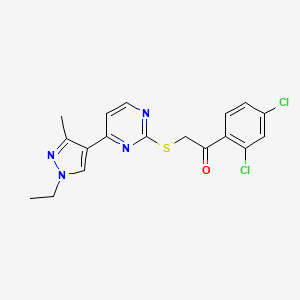 molecular formula C18H16Cl2N4OS B10933329 1-(2,4-dichlorophenyl)-2-{[4-(1-ethyl-3-methyl-1H-pyrazol-4-yl)pyrimidin-2-yl]sulfanyl}ethanone 