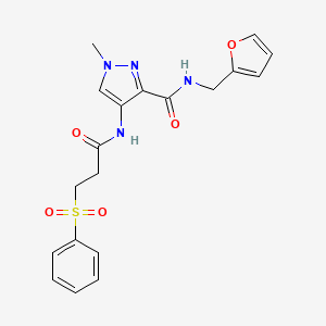 molecular formula C19H20N4O5S B10933385 N-(furan-2-ylmethyl)-1-methyl-4-{[3-(phenylsulfonyl)propanoyl]amino}-1H-pyrazole-3-carboxamide 