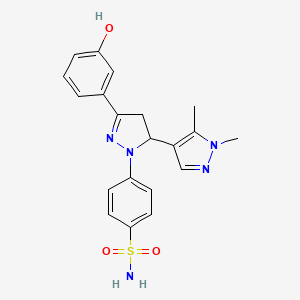 molecular formula C20H21N5O3S B10933400 4-[5-(1,5-Dimethyl-1H-pyrazol-4-YL)-3-(3-hydroxyphenyl)-4,5-dihydro-1H-pyrazol-1-YL]-1-benzenesulfonamide 