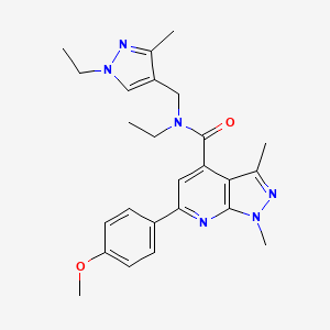 molecular formula C25H30N6O2 B10933440 N-ethyl-N-[(1-ethyl-3-methyl-1H-pyrazol-4-yl)methyl]-6-(4-methoxyphenyl)-1,3-dimethyl-1H-pyrazolo[3,4-b]pyridine-4-carboxamide 