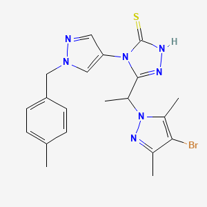 molecular formula C20H22BrN7S B10933497 5-[1-(4-bromo-3,5-dimethyl-1H-pyrazol-1-yl)ethyl]-4-[1-(4-methylbenzyl)-1H-pyrazol-4-yl]-4H-1,2,4-triazole-3-thiol 