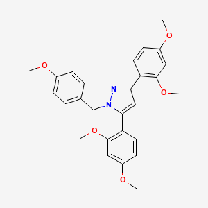 molecular formula C27H28N2O5 B10933510 3,5-bis(2,4-dimethoxyphenyl)-1-(4-methoxybenzyl)-1H-pyrazole 