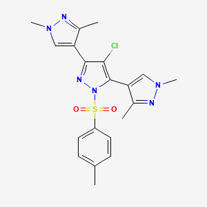 molecular formula C20H21ClN6O2S B10933559 4-chloro-3,5-bis(1,3-dimethylpyrazol-4-yl)-1-(4-methylphenyl)sulfonylpyrazole 