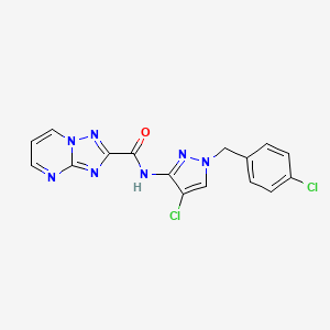 molecular formula C16H11Cl2N7O B10933566 N-[4-chloro-1-(4-chlorobenzyl)-1H-pyrazol-3-yl][1,2,4]triazolo[1,5-a]pyrimidine-2-carboxamide 