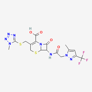 3-{[(1-methyl-1H-tetrazol-5-yl)sulfanyl]methyl}-7-({[5-methyl-3-(trifluoromethyl)-1H-pyrazol-1-yl]acetyl}amino)-8-oxo-5-thia-1-azabicyclo[4.2.0]oct-2-ene-2-carboxylic acid