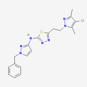 molecular formula C19H20ClN7S B10933638 N-(1-benzyl-1H-pyrazol-3-yl)-5-[2-(4-chloro-3,5-dimethyl-1H-pyrazol-1-yl)ethyl]-1,3,4-thiadiazol-2-amine 