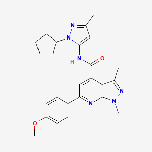 N-(1-cyclopentyl-3-methyl-1H-pyrazol-5-yl)-6-(4-methoxyphenyl)-1,3-dimethyl-1H-pyrazolo[3,4-b]pyridine-4-carboxamide