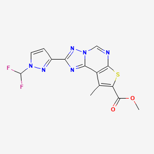 molecular formula C14H10F2N6O2S B10933686 methyl 2-[1-(difluoromethyl)-1H-pyrazol-3-yl]-9-methylthieno[3,2-e][1,2,4]triazolo[1,5-c]pyrimidine-8-carboxylate 