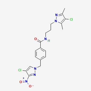 molecular formula C19H20Cl2N6O3 B10933750 N-[3-(4-chloro-3,5-dimethyl-1H-pyrazol-1-yl)propyl]-4-[(4-chloro-3-nitro-1H-pyrazol-1-yl)methyl]benzamide 