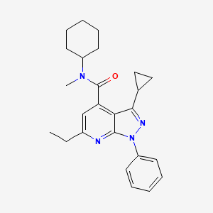 molecular formula C25H30N4O B10933859 N-cyclohexyl-3-cyclopropyl-6-ethyl-N-methyl-1-phenyl-1H-pyrazolo[3,4-b]pyridine-4-carboxamide 