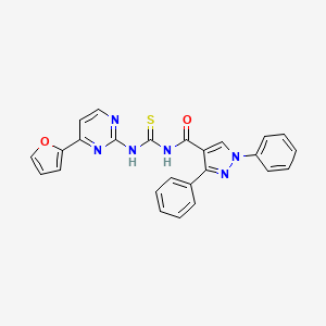 molecular formula C25H18N6O2S B10933881 N-{[4-(furan-2-yl)pyrimidin-2-yl]carbamothioyl}-1,3-diphenyl-1H-pyrazole-4-carboxamide 