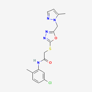 molecular formula C16H16ClN5O2S B10933918 N-(5-chloro-2-methylphenyl)-2-({5-[(5-methyl-1H-pyrazol-1-yl)methyl]-1,3,4-oxadiazol-2-yl}sulfanyl)acetamide 